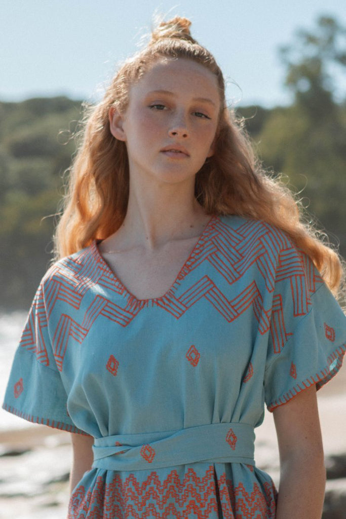 Mini V-Neck Kaftan - Bluebird