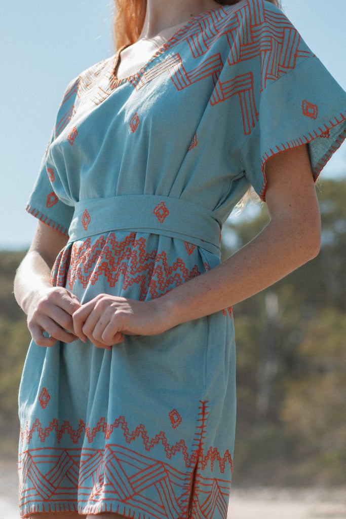 Mini V-Neck Kaftan - Bluebird