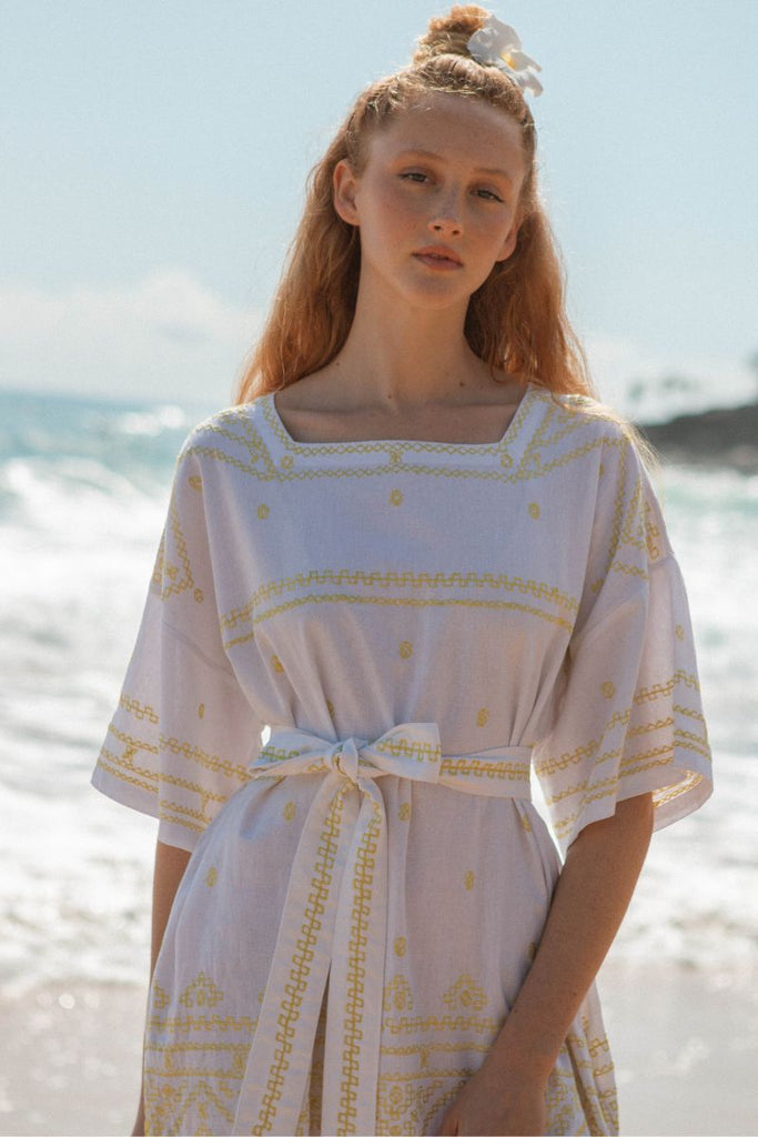 Midi Kaftan with 3/4 Sleeves - Cloud