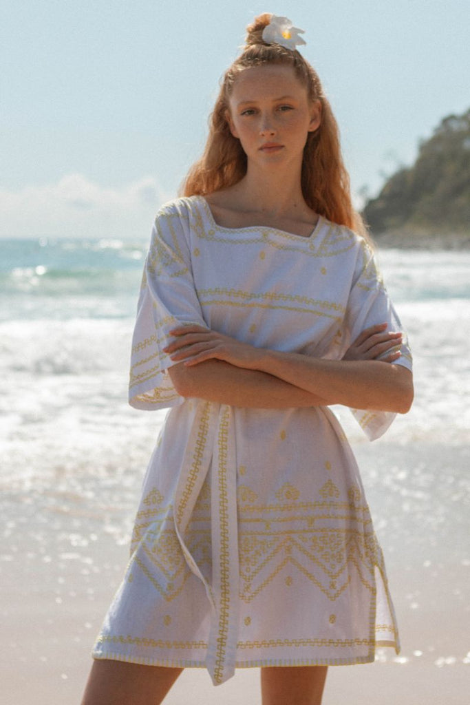 Midi Kaftan with 3/4 Sleeves - Cloud