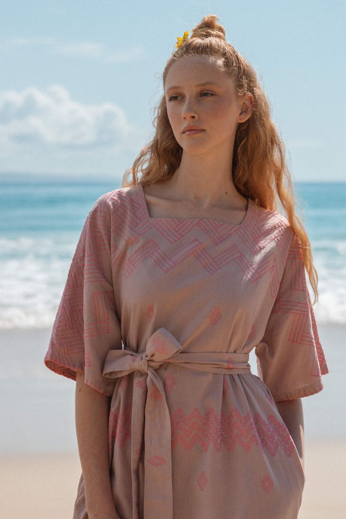 Maxi Kaftan with 3/4 Sleeves - Crepe