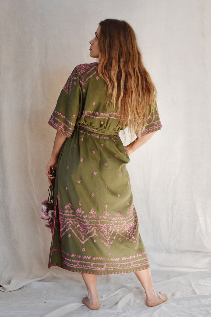 Women's Sleeved Maxi Kaftan - Moss