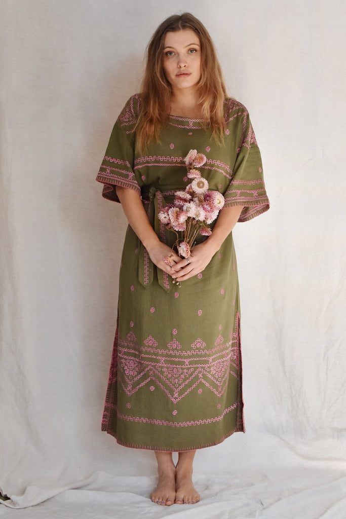 Women's Sleeved Maxi Kaftan - Moss