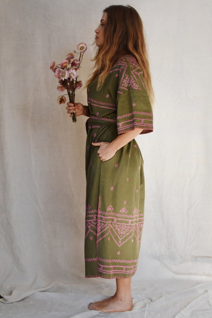 Women's Sleeved Maxi Kaftan - Moss