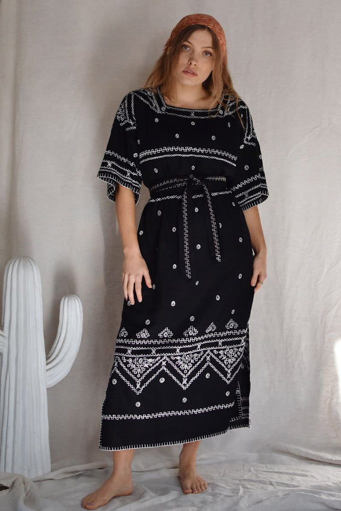 Women's Sleeved Maxi Kaftan - Noir