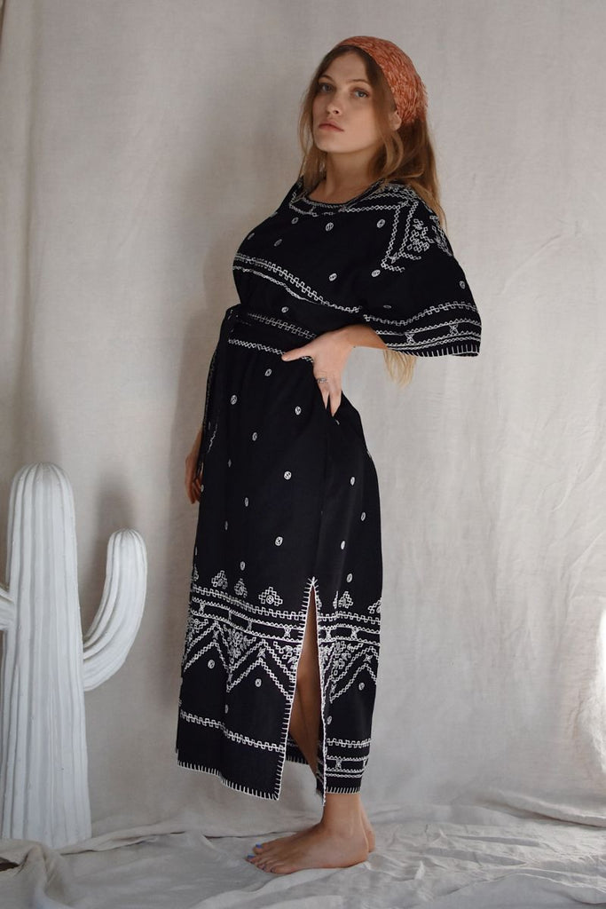 Women's Sleeved Maxi Kaftan - Noir