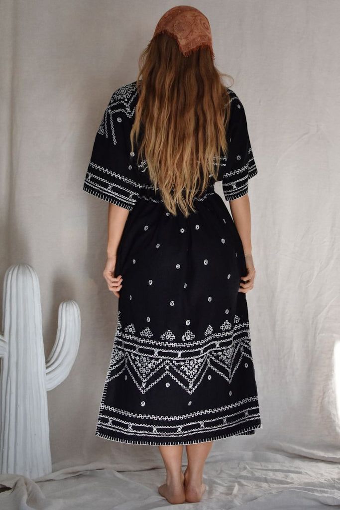 Women's Sleeved Maxi Kaftan - Noir