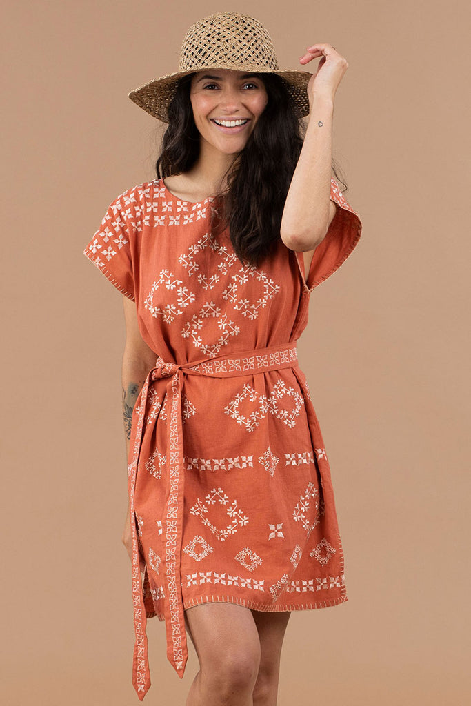 Women's Mini Handmade Kaftan - SAYULITA - Terracotta