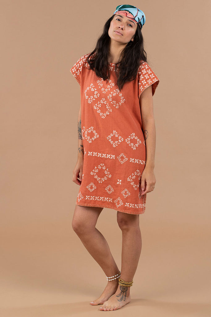 Women's Mini Handmade Kaftan - SAYULITA - Terracotta