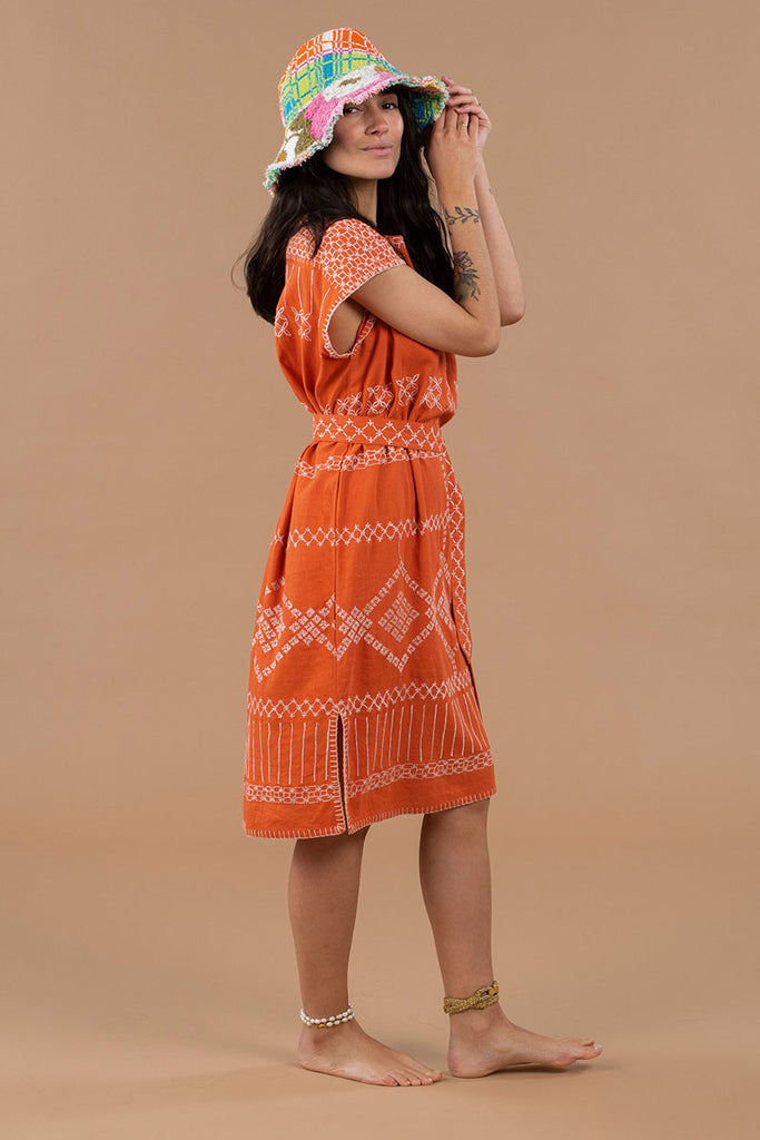 Women's Midi Handmade Kaftan - AMALFI - Washed Tangerine