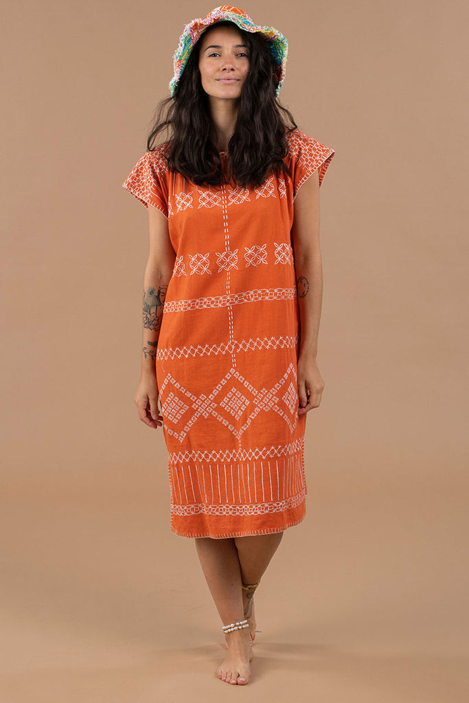 Women's Midi Handmade Kaftan - AMALFI - Washed Tangerine