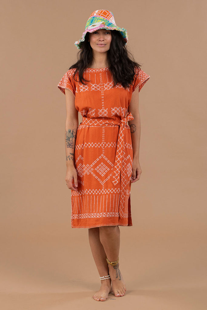 Women's Midi Handmade Kaftan - AMALFI - Washed Tangerine