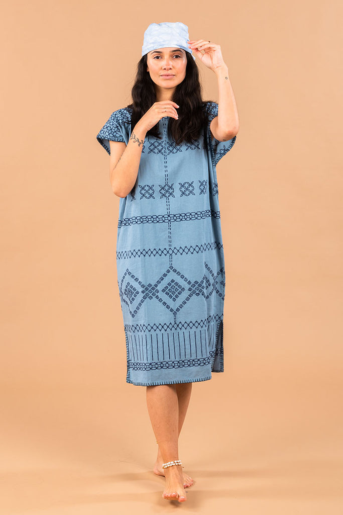 Women's Midi Handmade Kaftan - Lake Blue