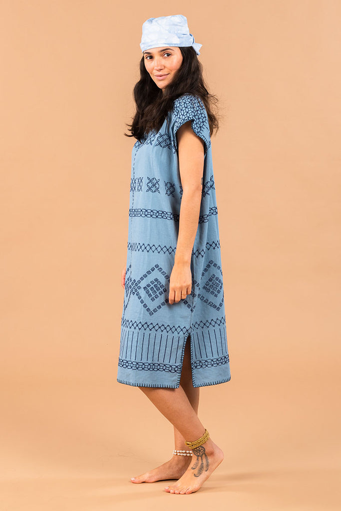 Women's Midi Handmade Kaftan - Lake Blue