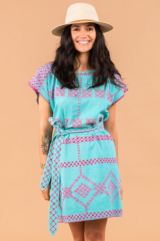 Women's Mini Handmade Kaftan - Cyan