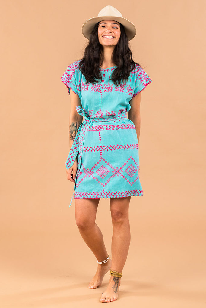 Women's Mini Handmade Kaftan - Cyan