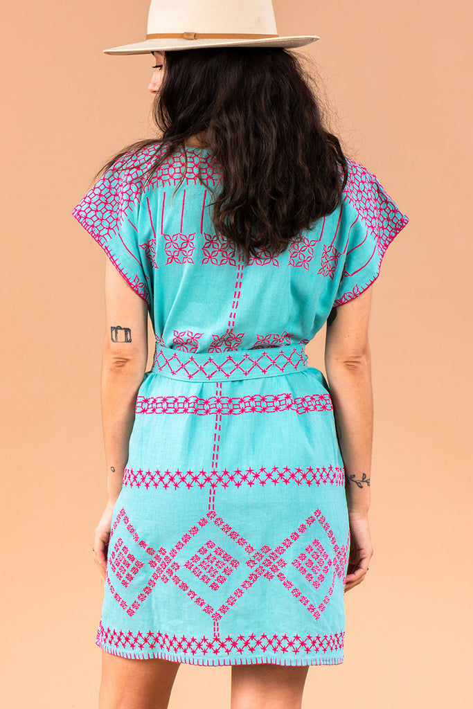 Women's Mini Handmade Kaftan - Cyan