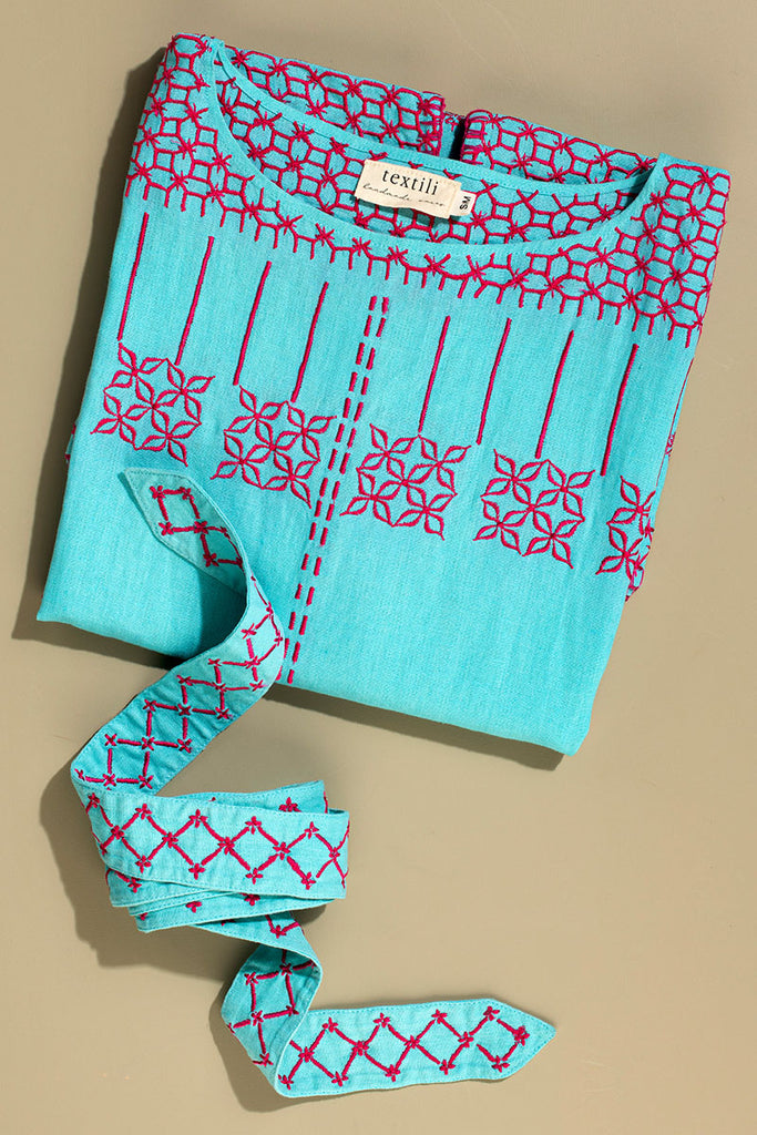 Women's Mini Handmade Kaftan - Cyan