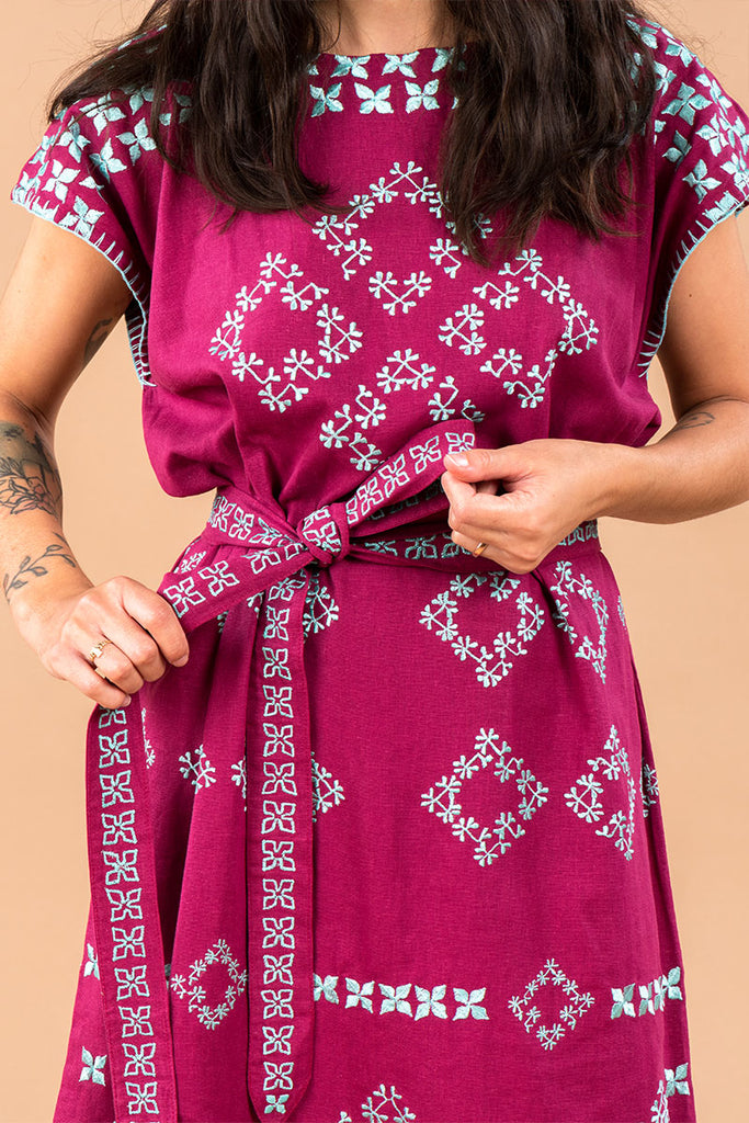 Women's Midi Handmade Kaftan - SAYULITA - Beetroot