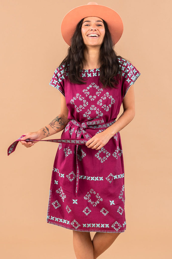 Women's Midi Handmade Kaftan - SAYULITA - Beetroot