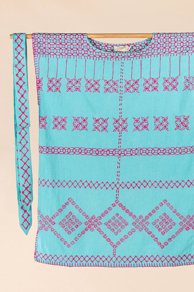 Women's Mini Handmade Kaftan - Cyan | Textili Handmade Kaftans