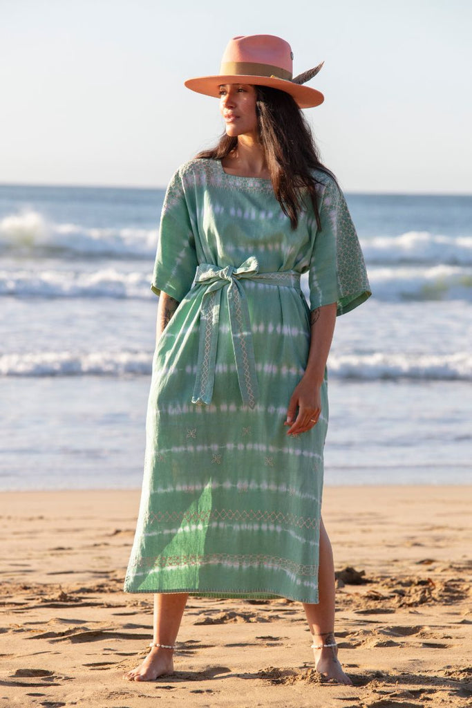 Women's Sleeved Maxi Kaftan - Kelp Tie Dye