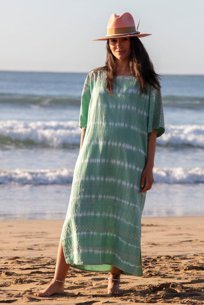 Women's Sleeved Maxi Kaftan - Kelp Tie Dye