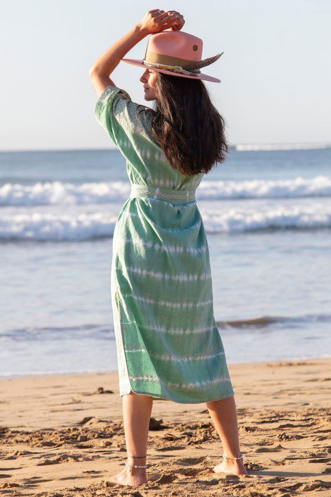 Women's Sleeved Maxi Kaftan - Kelp Tie Dye