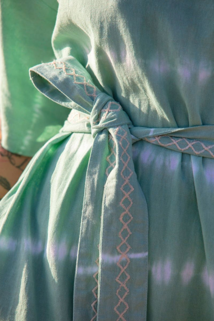 Women's Sleeved Maxi Kaftan - Kelp Tie Dye