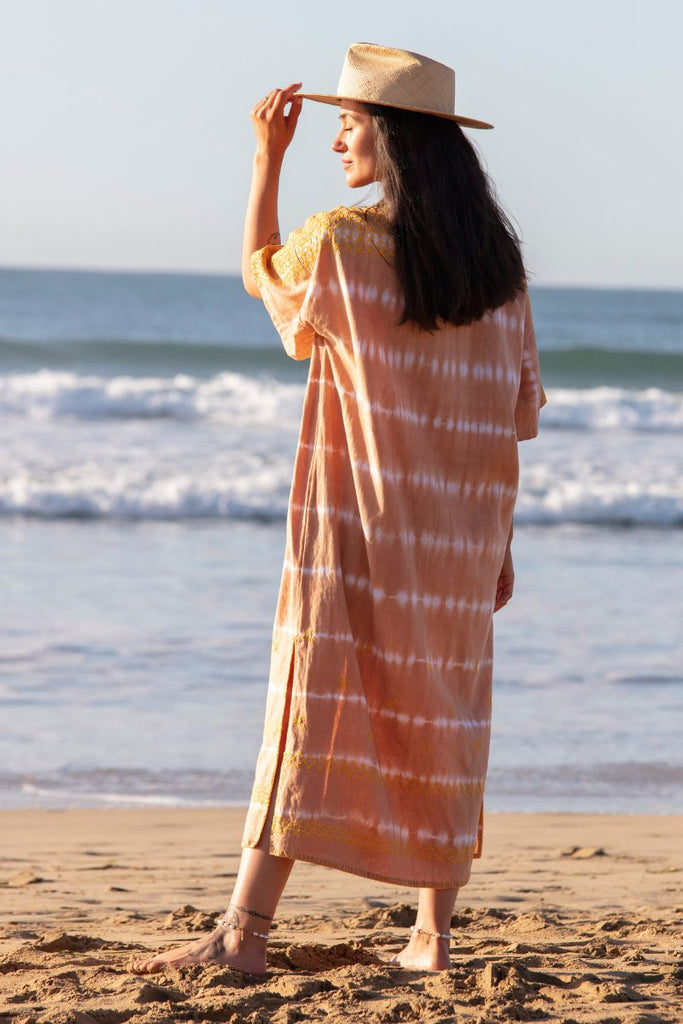 Women's Sleeved Maxi Kaftan - Sand Tie Dye