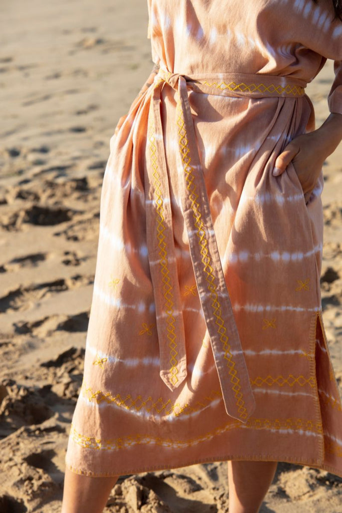 Women's Sleeved Maxi Kaftan - Sand Tie Dye